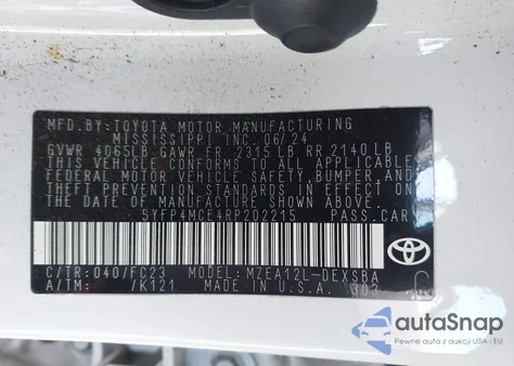 2024 Toyota Corolla Se from USA, damaged, VIN 5YFP4MCE4RP202215